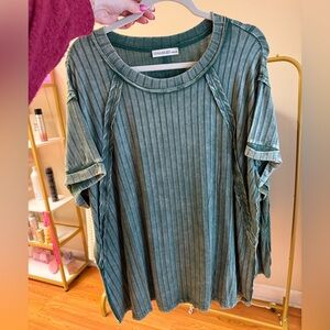 Zenana Green Ribbed Women's Plus Top